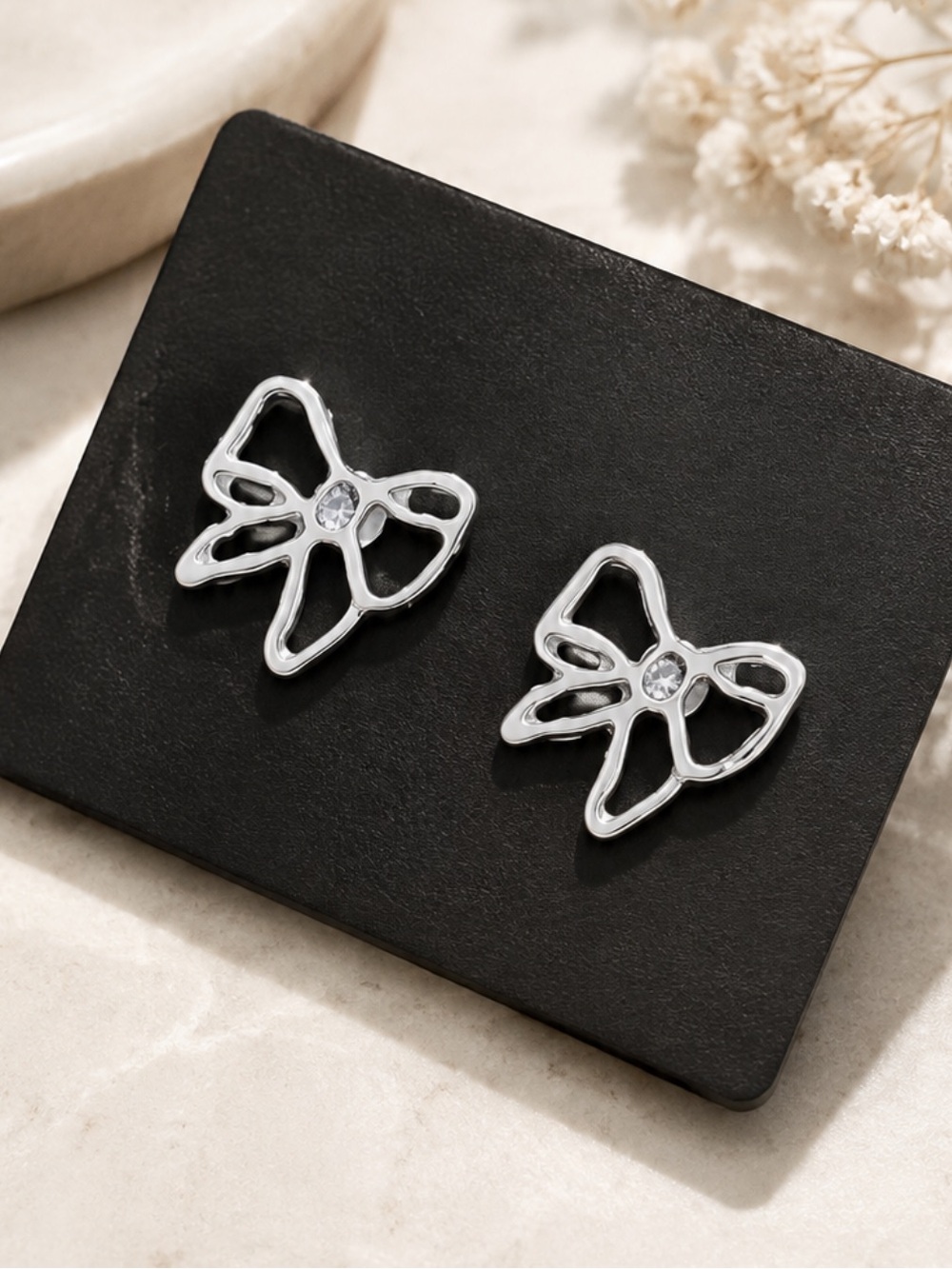 White Bow Stud Earrings